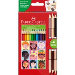 Kredki ołówkowe trójkątne 12 kolorów +3 kredki dwustronne odcienie skóry 511514 Faber- Castell