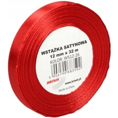 Wstążka satynowa 12mm/32m czerwona WS12-26 BREWIS