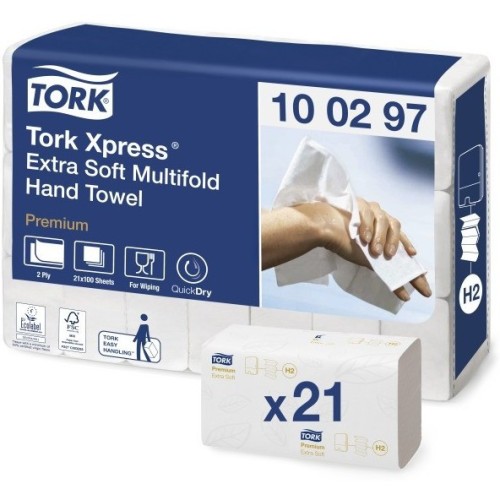 Ręcznik ZZ TORK 21,2x34cm (21x100) H2 biały 2w celuloza PREMIUM Extra SOFT 100297