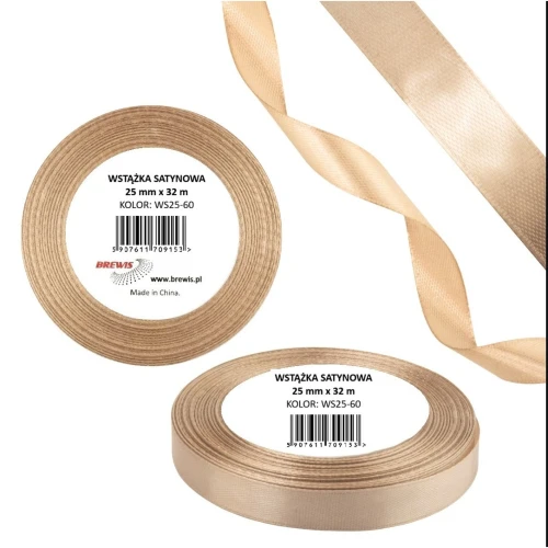 Wstążka satynowa 25mm/32m WS25-60 tan BREWIS