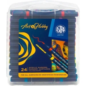 Markery akrylowe dwustronne trójkątne ASTRA Art&Hobby 24szt. walizka 207025001