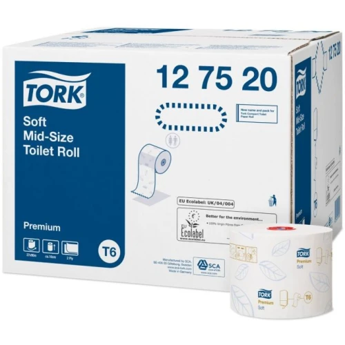 Papier toaletowy TORK T6 Premium Soft compact (27 rolek) biały 2w 90m 127520 celuloza+makulatura