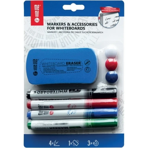 Markery do tablic i flipchartów 4 kolory + gąbka i magnesy MZ006 MEMOBE