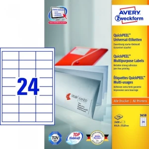 Etykiety A4 białe(100arkuszy)64.6x33,8mm 3658 AVERY ZWECKFORM
