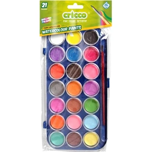 Farby akwarelowe CRICCO 21 kolorów w kasecie + pędzelek CR360K21