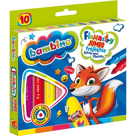 Flamastry trójkątne dla dzieci Jumbo Zestaw 10 kolorów Pisaki Mazaki BAMBINO St.Majewski
