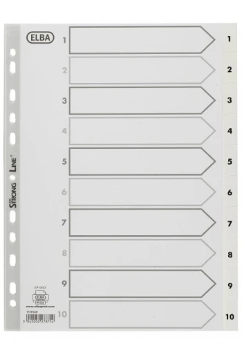 Przekładki numeryczne do segregatora A4 1-10 białe PP 100204765 OXFORD