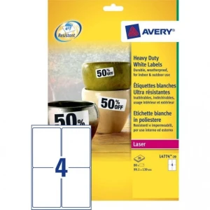 Etykiety A4 białe Heavy Duty 99,1x139mm poliestrowe L4774-20 (20 arkuszy) AVERY ZWECKFORM