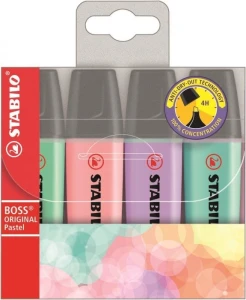 Zakreślacz STABILO BOSS kolory pastelowe komplet 4szt. 70/4-2 (fioletowy, różowy, turkusowy, zielony)