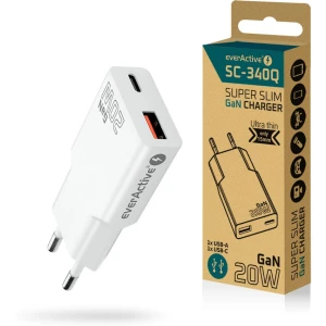 Ładowarka sieciowa 230V EVERACTIVE SC-340Q 1xUSB-A 1xUSB-C 20W biała