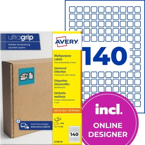 Etykiety do oznaczeń PPWR papierowe z trwałym klejem białe 15x15mm (10 ark.) L7130-10 AVERY ZWECKFORM