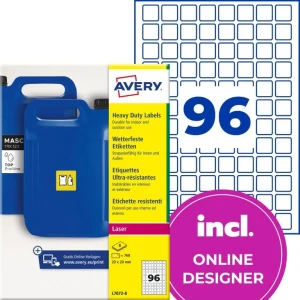 Etykiety do oznaczeń PPWR foliowe z trwałym klejem białe 20x20mm (8 ark.) L7072-8 AVERY ZWECKFORM