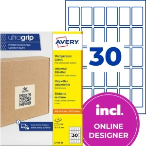 Etykiety do kodów QR papierowe z trwałym klejem białe 50x30mm (30 ark.) L7133-30 AVERY ZWECKFORM
