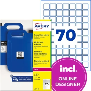 Etykiety do kodów QR foliowe z trwałym klejem białe 25x25mm (20 ark.) L7074-20 AVERY ZWECKFORM