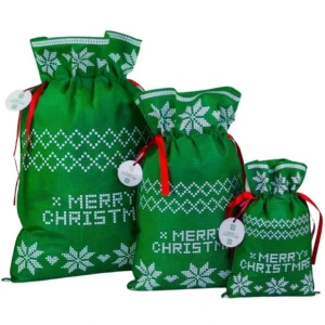 Worek upominkowy materiałowy zielony XPKD019 MERRY CHRISTMAS 40x56cm PaKaDo
